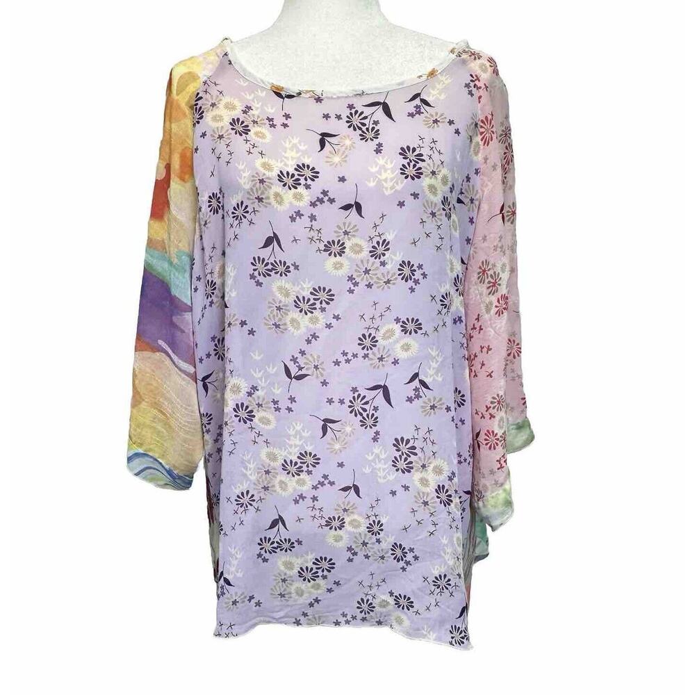 Vtg.‎ Women’s Size 3XL Sheer Pastel Multi Floral Tunic Top Shirt Long Sleeve USA